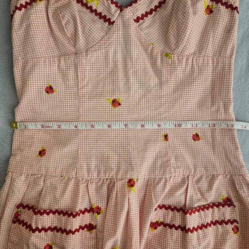 Betsey Johnson Pink Grid Windowpane Plaid Geometric Rose Prairie Farm Dress US 0 - Picture 9 of 10